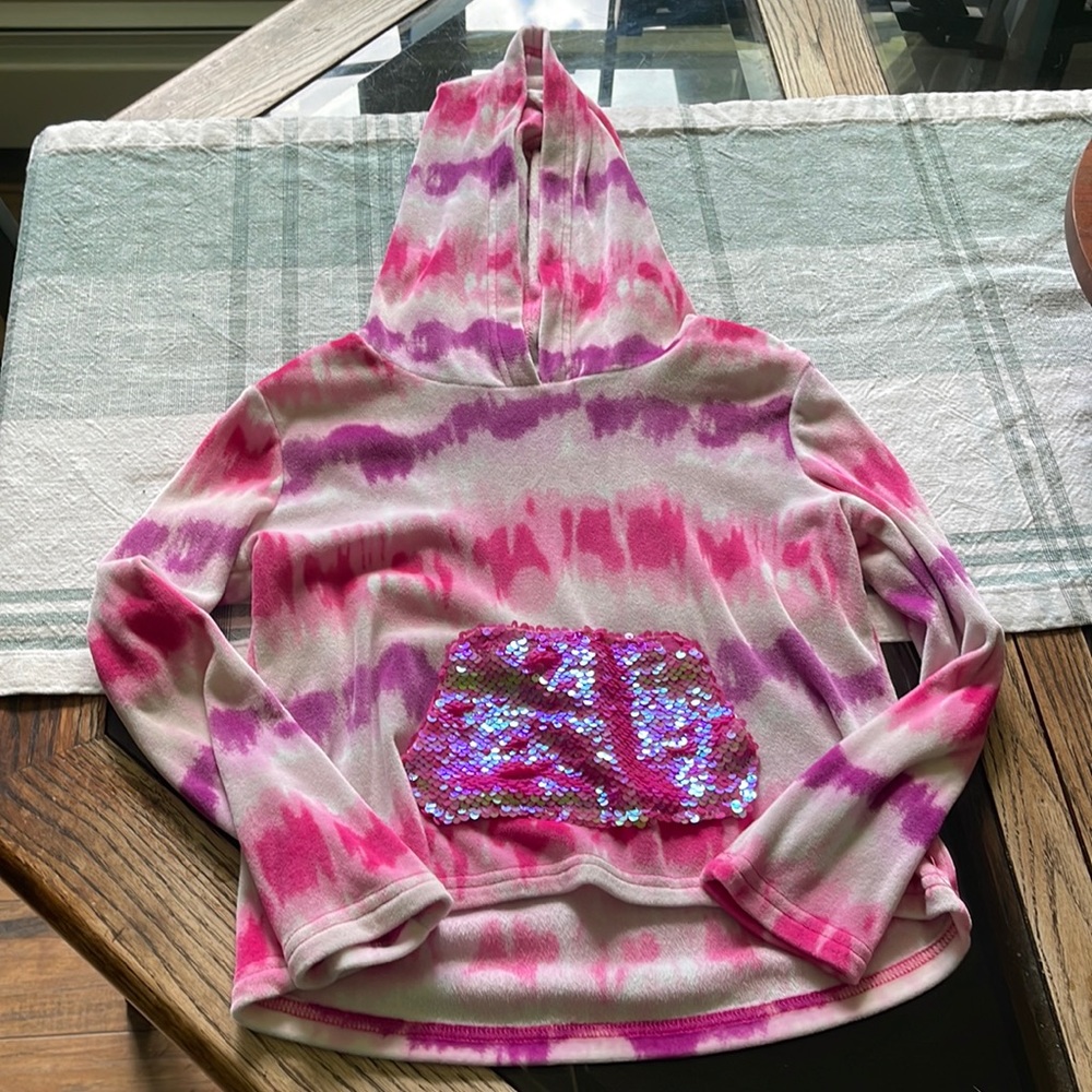 Girls, soft fleece, hooded sweatshirt with tie-dye